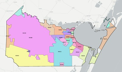 Nueces County TX ZIP code boundaries map