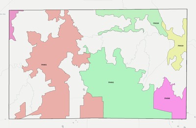 Oldham County TX ZIP code boundaries map