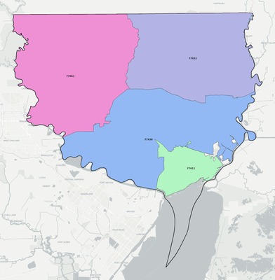 Orange County TX ZIP code boundaries map