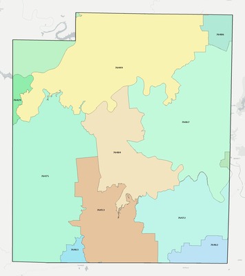 Palo Pinto County TX ZIP code boundaries map
