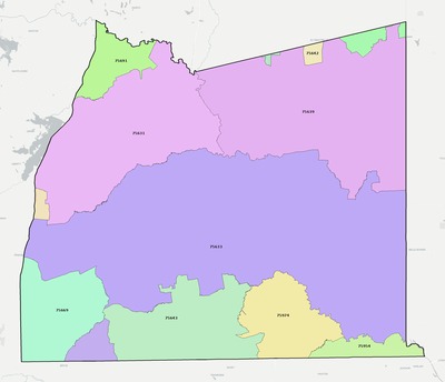 Panola County TX ZIP code boundaries map