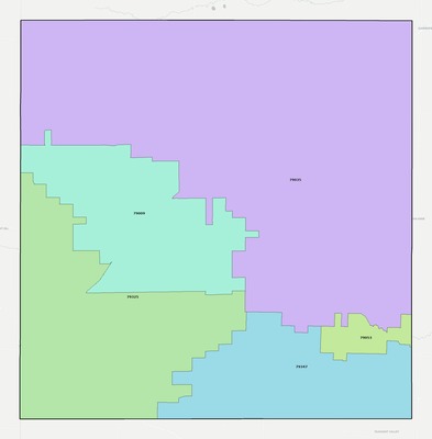 Parmer County TX ZIP code boundaries map