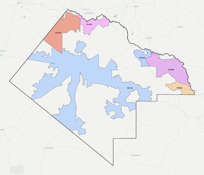 Pecos County TX ZIP code boundaries map
