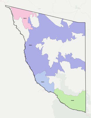 Presidio County TX ZIP code boundaries map