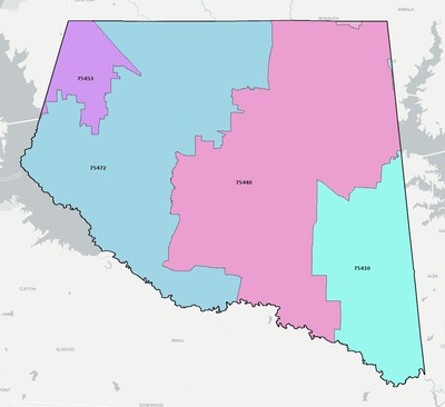 Rains County TX ZIP code boundaries map