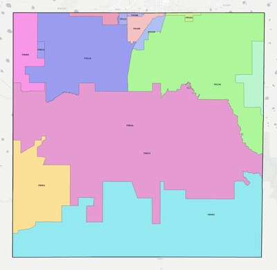 Randall County TX ZIP code boundaries map