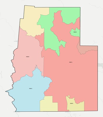 Real County TX ZIP code boundaries map