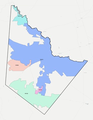 Reeves County TX ZIP code boundaries map