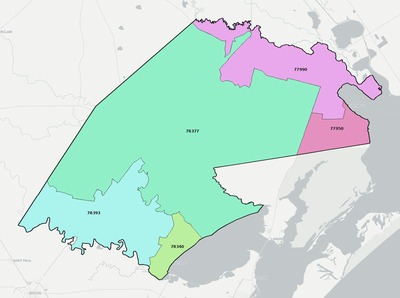Refugio County TX ZIP code boundaries map