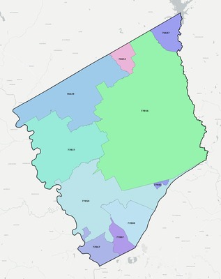Robertson County TX ZIP code boundaries map