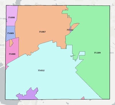 Rockwall County TX ZIP code boundaries map
