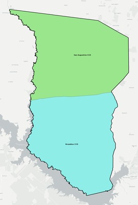 San Augustine County TX townships and subdivisions map