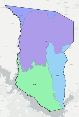 San Augustine County TX ZIP code boundaries map