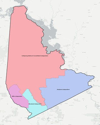 San Jacinto County TX school district boundaries map