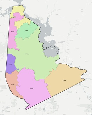 San Jacinto County TX ZIP code boundaries map