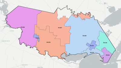 San Patricio County TX ZIP code boundaries map
