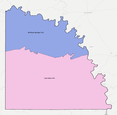 San Saba County TX townships and subdivisions map