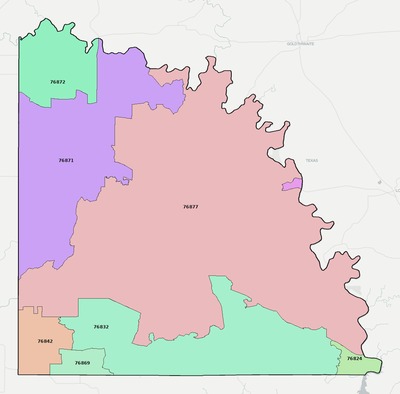 San Saba County TX ZIP code boundaries map