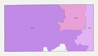 Schleicher County TX ZIP code boundaries map