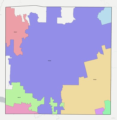 Scurry County TX ZIP code boundaries map