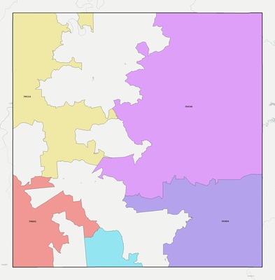 Shackelford County TX ZIP code boundaries map