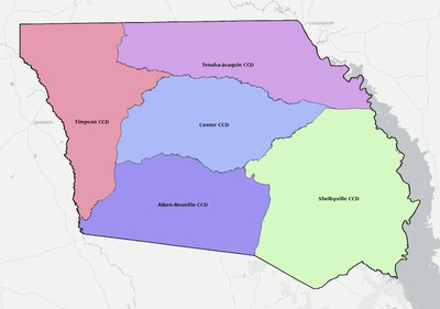 Shelby County TX townships and subdivisions map