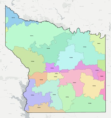 Smith County TX ZIP code boundaries map