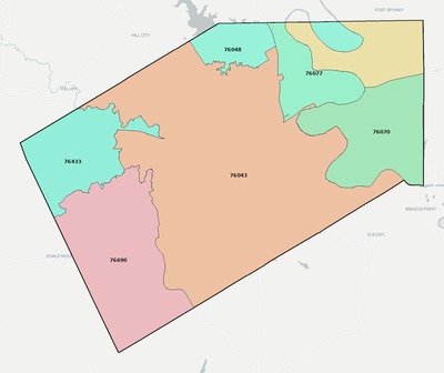 Somervell County TX ZIP code boundaries map