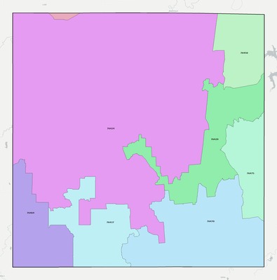 Stephens County TX ZIP code boundaries map