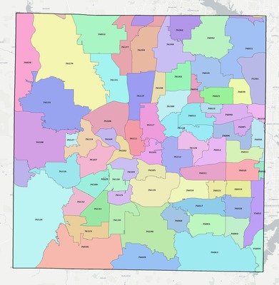 Tarrant County TX ZIP code boundaries map