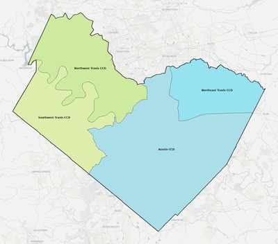 Travis County TX townships and subdivisions map