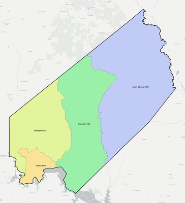Trinity County TX townships and subdivisions map