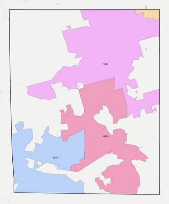 Upton County TX ZIP code boundaries map