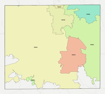 Uvalde County TX ZIP code boundaries map