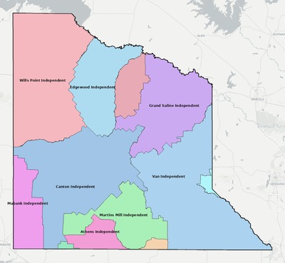Van Zandt County TX school district boundaries map
