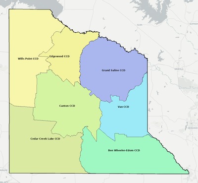 Van Zandt County TX townships and subdivisions map