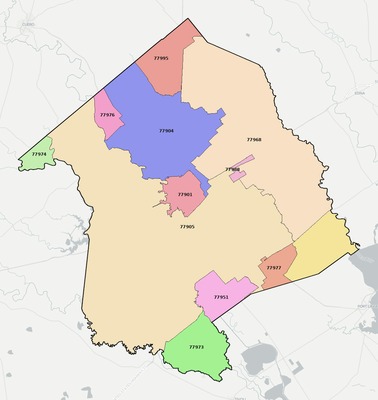 Victoria County TX ZIP code boundaries map