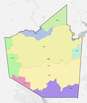 Walker County TX ZIP code boundaries map