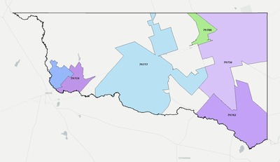 Ward County TX ZIP code boundaries map