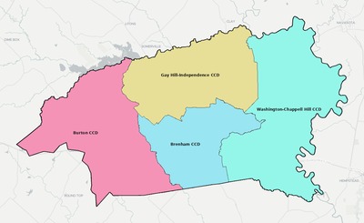Washington County TX townships and subdivisions map