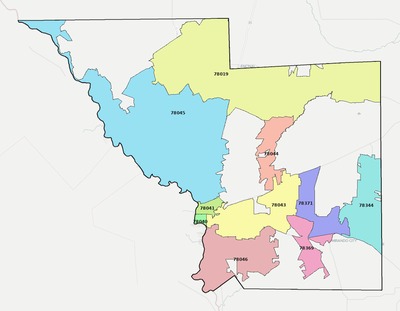 Webb County TX ZIP code boundaries map