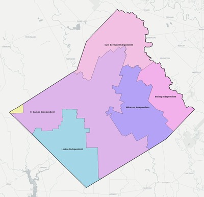 Wharton County TX school district boundaries map