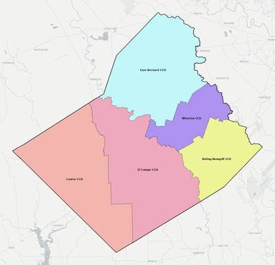 Wharton County TX townships and subdivisions map