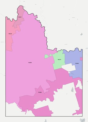 Wilbarger County TX ZIP code boundaries map