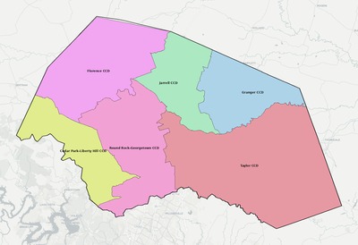 Williamson County TX townships and subdivisions map