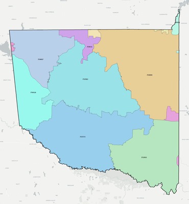 Wood County TX ZIP code boundaries map