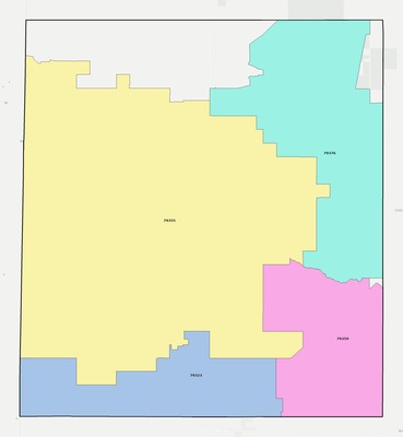 Yoakum County TX ZIP code boundaries map
