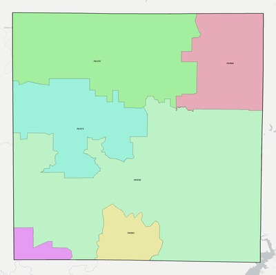Young County TX ZIP code boundaries map
