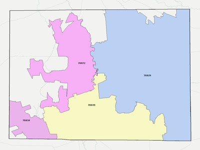 Zavala County TX ZIP code boundaries map