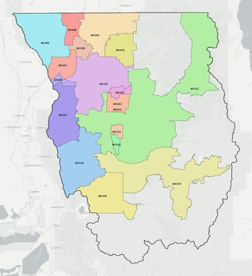 Cache County UT ZIP code boundaries map